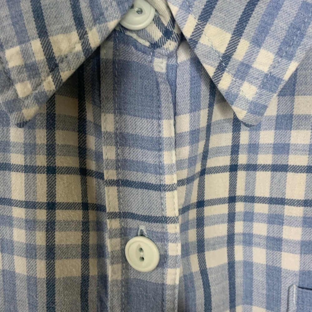 L L Bean Fleece Lined Flannel Shirt Jacket Check Plaid Blue Gray Smock Hem Sz 1X - Picture 10 of 14
